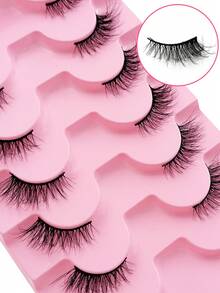 Rikuaild 半截假睫毛 7对 猫眼尾加长假睫毛 仿貂毛条状假睫毛 适合开斋节、节日派对、婚礼、伴娘、旅行、度假、海滩、海边妆容 - 黑色 - 查看 4