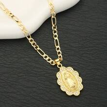 一件式欧美宗教圣母玛利亚吊坠项链，简约流行的瓜达卢佩圣牌吊坠项链，基督教圣灵复古首饰，节日祈祷礼物，圣诞饰品，天主教信徒必备 - 金色 - 查看 5