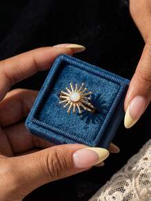 2枚创意蛋白石闪亮太阳叠戴戒指，925纯银首饰，优雅珠宝礼物，适合女性、女孩生日派对 - 太陽 - 查看 3