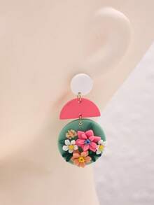 1 Paio di orecchini fatti a mano in argilla morbida con motivo floreale 3D colorato e naturalistico, alla moda e unici, adatti per feste, uso quotidiano e come regalo - Multicolore - Visualizzare 9