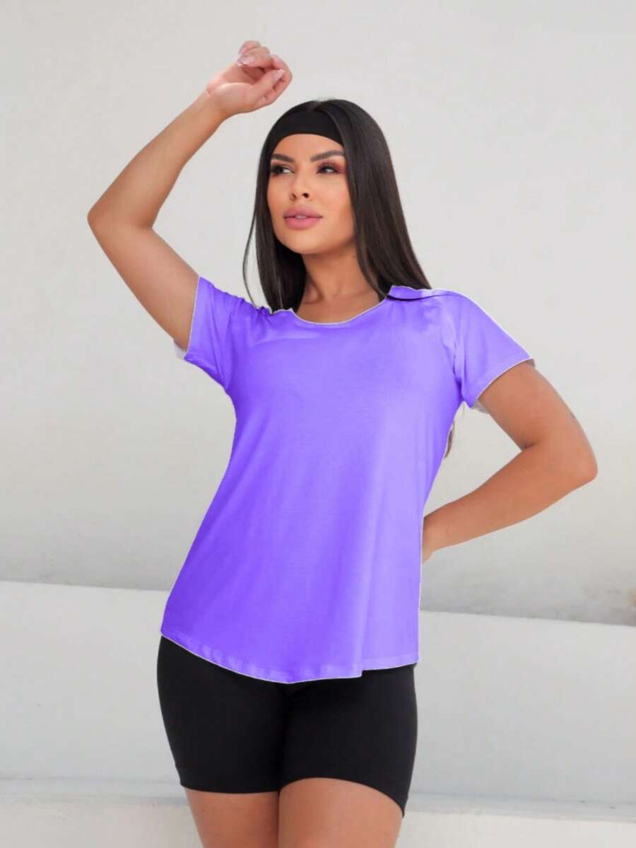 Women's Sports Gym T-Shirt For Training Polyamide - Màu tím - Xem 1