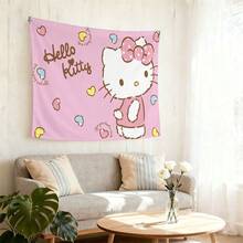 SANRIO 1件三丽鸥Hello Kitty挂毯 | 可爱粉色房间装饰，饰有波点蝴蝶结、彩色爱心点缀和甜美文字元素，涤纶材质，时尚主题，布料，家居装饰品，生日圣诞礼物 - 彩色 - 查看 6