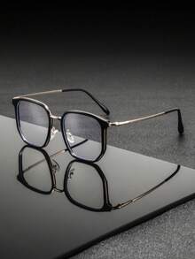 1 Pair Men's Metal Square Minimalist Casual Artistic Personalized Versatile Relaxed Style Fashion Flat Glasses, Suitable For School, Commute, And Daily Wear - Clear - View 4