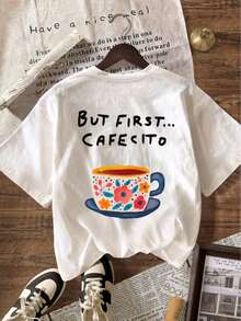 But First... Cafecito 女款夏季上衣、女款度假穿搭、女款T恤、夏季服飾、女款夏季套裝、女款夏季服飾、女款海灘穿搭、女款休閒襯衫、女款休閒圓領短袖T恤 - 彩色 - 查看 2