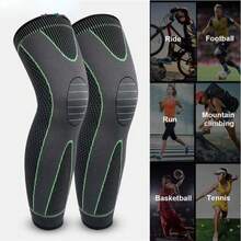 Joelheira de Compressão Ortopédica Meia Térmica Alivio da Dor Absorve Suor Estimula Circulação Fitness Ciclismo Crossfit - VERDE PRETO - Visão 3