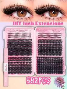 1164PCS/582PCS Fluffy Eyelash Clusters, Single Lashes, 80D+100D+120D+150D Fluffy Eyelash Cluster Set With Lower Lashes, Thick Cluster Eyelash Extensions, Single Faux Mink Eyelash Clusters, DD Curl, 0.31-0.63inch, Russian Volume Lash Clusters With Lash Glue, Tweezers & Brush, High Capacity Cluster False Lashes, Perfect For Weddings, Parties, Halloween, Christmas & Special Occasions, Festive Glam Beauty - Black - View 11