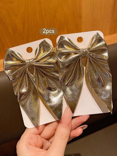 2pcs Gold Bowknot Hair Clips, Sweet Style Hair Accessories Suitable For Daily Use