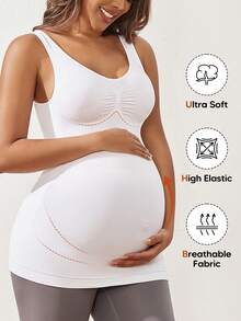 Maternity Sleeveless Pleated Backless Yoga Top, Seamless Casual Wear For Pregnant Women - White - View 4