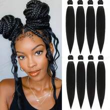 黑色合成预拉伸编织假发 - 20英寸8包编织钩针假发柔软Yaki纹理（20英寸，#1B） - 彩色 - 查看 1