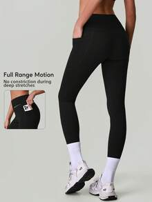 Women's High Waist Tummy Control Yoga Pants, Squat Proof Workout Leggings With Pockets - Black - View 1