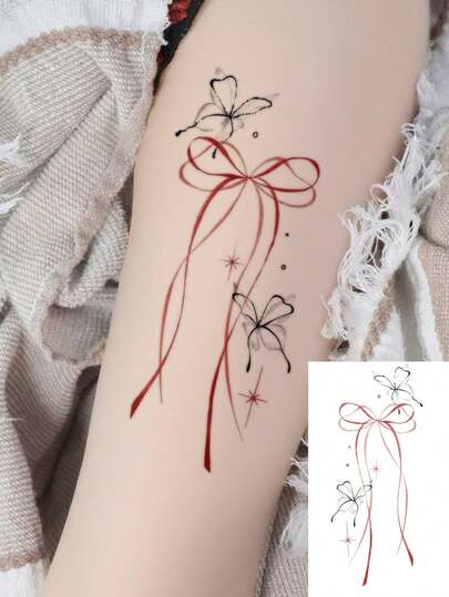 1 Sheet Body Art Temporary Tattoo Sticker Suitable For Women, Dreamy Style Colorful Butterfly And Bow Patterns. Waterproof Fake Tattoo, Lasting 2-5 Days, Can Be Used On Hands, Arms, Neck, Shoulders, Chest, Waist, Legs, And Ankles. Perfect For Weddings, Holidays, Parties, Gifts, Vacations, Music Festivals, Body Decoration.