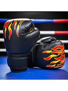 一副印有时尚火焰图案的专业拳击手套 - 彩色 - 查看 1