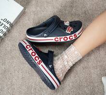 Crocs Beiaya Kalaband Clog Breathable Beach Sandals, Unisex Closed Toe Slip-On Water Shoes, 205089-4CC - Chili Red/dark Blue - View 1