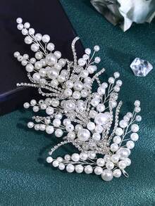 1 pieza Tocado elegante para mujer, diadema con perlas falsas y brillantes de rhinestone, tocado nupcial, accesorio para el cabello de fiesta de boda, accesorio para vestir, accesorio de boda, accesorio para mujer, decoración para el cabello de primavera/verano - Plateado - Ver 2
