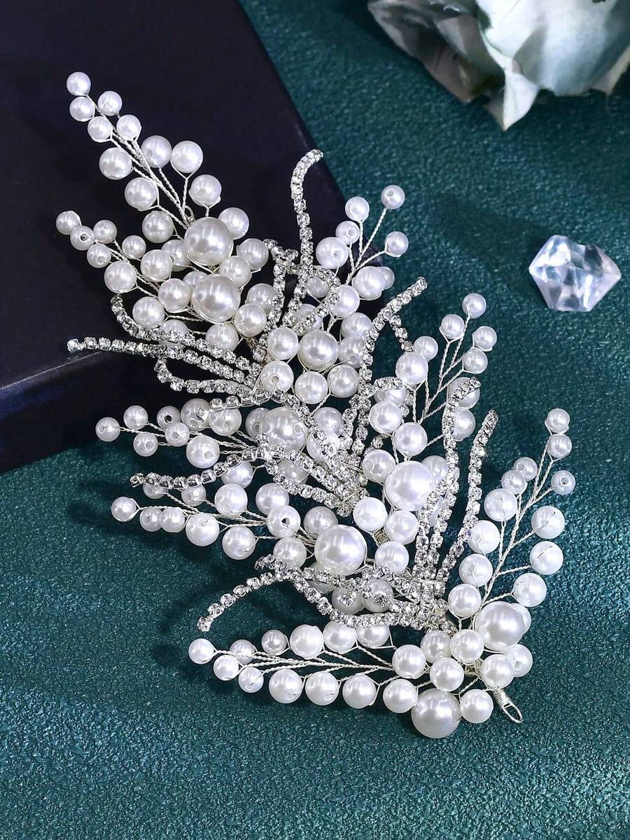 1 pieza Tocado elegante para mujer, diadema con perlas falsas y brillantes de rhinestone, tocado nupcial, accesorio para el cabello de fiesta de boda, accesorio para vestir, accesorio de boda, accesorio para mujer, decoración para el cabello de primavera/verano