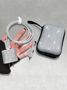 Shockproof Rhinestone 6pcs Set Rhinestone Data Cable Organizer Pouch Earphone Cable Protection Case Data Cable Pouch Square Coin Purse Multi Function Cable Protector Women's Day Gift - Multicolor - View 8