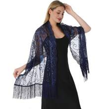 Abito da sera elegante con paillettes, scialle di colore unito in rete con nappe, mantella da sposa per feste, scialle da donna - Multicolore - Visualizzare 5