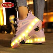 YAOSF Brand Luminous Walking Shoes, Advanced LED Roller Skating Shoes, Upgraded Version For Children And Teenagers, Luminous Sports Shoelaces, Retractable Wheels, Skateboarding Shoes, Fashionable Lighting, Walking Shoes - Purple - View 7