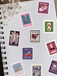 50pcs Book Trope Stamp Sticker Aesthetic Cool Decal For Phone Case Laptop Luggage Computer Fridge Closet Wallet Guitar Skateboard Magazine DIY Decal Sticker PVC HD Printing - 1 Set - View 9