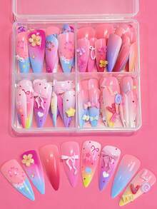 96片春季花卉浮雕美甲贴纸，3D爱心、字母、花朵、蝴蝶结、杏仁形美甲贴花，增添浪漫氛围，适合日常约会，美甲用品 - 彩色 - 查看 2