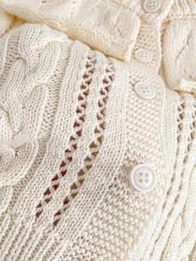 Chaqueta de punto con cuello con volantes de manga larga para bebé recién nacido niña - Albaricoque - Ver 5