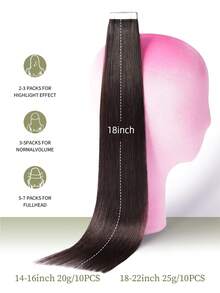 DNE HAIR 10件組 100% 真人髮無縫隱形接髮片，14-22英吋長，1B自然色直髮，柔軟順滑，適合細髮，高品質濃密髮尾，適合女性日常使用與美髮沙龍 - S1B - 查看 5