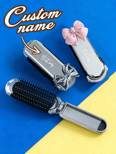 1pc Custom Engraved Name Air Cushion Massage Comb, Travel Comb With Bow, Folding Comb With Integrated Mirror, Personalized Laser Engraved Folding Air Cushion Hairbrush, Customized Portable Travel Comb, Mini Comb Friends, Her, Grandparents For Weddings, Living Room, Bedroom, Bathroom, Multi-Functional, Ornamental, Letter, Solid Color, Exquisite, Stylish, Vintage, Modern, Colorful, Leisure, Basics, Casual, Soft, Unique, Customized, Personalized, Custom, Ideal Gifts For Her, Girlfriend, Her, Boyfriend, Friends,Chic Autumn