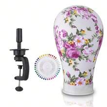 22 Inch Patterned Wig Head, Canvas Mannequin Head With Mounting Holes, Used For Wig Making, Styling, And Display - Multicolor - View 8