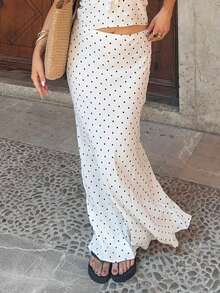 Look Polly 女士夏季波点波西米亚风半身裙，修身显瘦长裙，适合约会、派对、海滩、通勤 白色 - 白色 - 查看 8