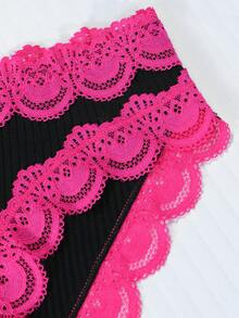 1Pc Female Panties Lingerie Low-Rise Soft Breathable Comfortable Women's Cotton Briefs Underwear With Lace - Hot Pink - View 4