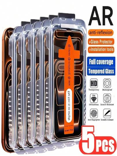 5pcs 4K Ultra HD Tempered Glass Screen Protectors Compatible With IPhone 17 Pro Max/16 Pro Max/17 Air/17/16/15/14/13/12/11/Plus/Mini/XR/X/XS/XS Max One-Click Film Applicator, Easy Installation, Compatibility With Dynamic Island