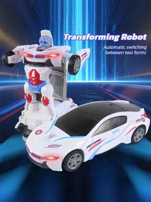 3+ Years Old Boys' Toys, 2-In-1 Transforming Car To Robot, Cool Lighting Effects, Auto-Turning When Encountering Obstacles, Battery Powered Transforming Car And Toy Vehicle, Perfect Birthday Gift - Multicolor - View 7