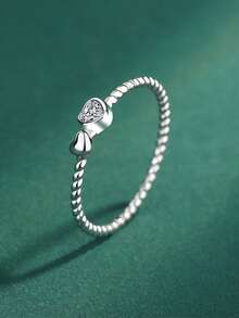 1pc S925 Sterling Silver Romantic Heart Ring, Versatile Braided Design Knuckle Ring, Delicate Sweet Personalized Niche Heart-Shaped Ring Gift For Women - Love - View 11