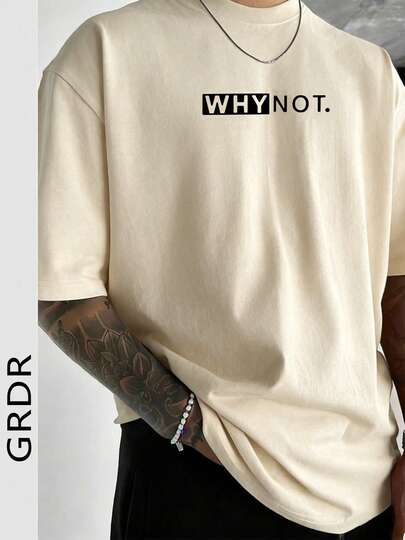  GRDR Men's Summer Letter Slogan Graphic Print Round Neck Short Sleeve T-Shirt, Comfortable & Fashionable