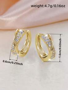 1 par de pendientes de aro con circonita cúbica preciosa para mujeres, para fiestas, compromisos, aniversarios, joyería, regalo del Día de San Valentín - Amarillo Oro - Ver 4