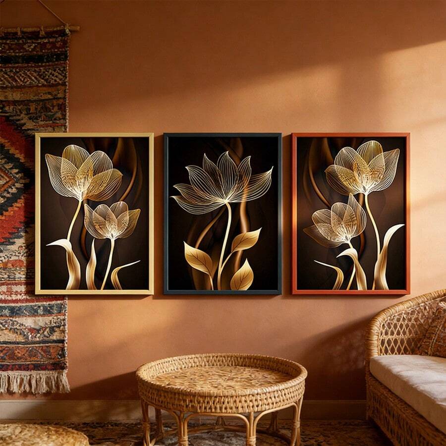 Set de 3 piese de picturi decorative de perete cu flori abstracte botanice, postere decorative cu plante tropicale, picturi suspendate pentru decorarea casei, cadouri creative ideale pentru casă, potrivite pentru sufragerie, birou, dormitor, baie, bucătărie, poster pe pânză fără ramă - floare - Vizualizare 1