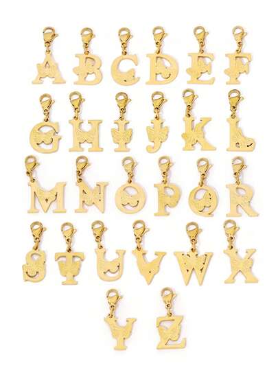1pc Stainless Steel Initial Letter Pendant With Lobster Clasp 18K Gold Plated Butterfly Letter Charms For DIY Jewelry Making Accessories
