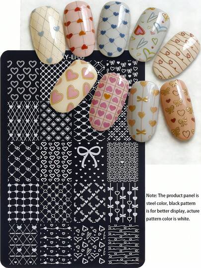 1pc Little Heart Bow Nail Art Stamping Plate, Y2K Style Printing Template Nail Art Accessory Tool, DIY Manicure Salon, Nail Supply