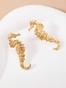 1 Pair Retro Elegant Seahorse Gold Earrings, Suitable For Women, Fashionable & Novel Design, Suitable For Daily Wear And Gift-Giving, Suitable For All Seasons - Haima - View 4