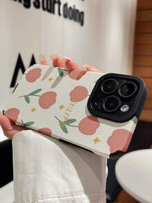 1pc TPU Cat Eye Vertical Striped Phone Case, Pink Tulip Pattern Design, Minimalist & Fashionable, Soft & Comfortable Grip, Compatible With IPhone/16/15/14/13/12/11/Plus/Max/Pro - Multicolor - View 5