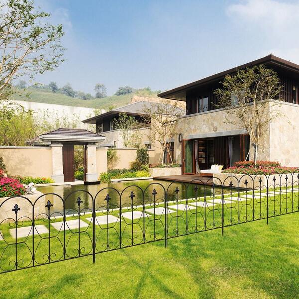  COSTWAY 5 Panels Steel Decorative Garden Fence Folding Wire Patio Fences Interlockable Garden Fencing Panels For Decoration With Arched And Inter-Lockable Design, Black