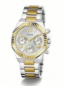 Guess 双色金银女士腕表，优雅不锈钢商务腕表，经典凸面白色旭日纹表盘多功能石英表，时尚专业风格配饰，优质金属表带，周年纪念/生日礼物 GW0769L2 - 銀色 - 查看 7