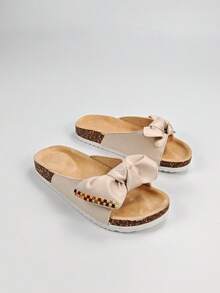 roulvxiang 蝴蝶结水钻亮片厚底凉鞋 - 防滑夏季沙滩女拖鞋，厚底舒适室内/室外鞋 - 杏色 - 查看 6