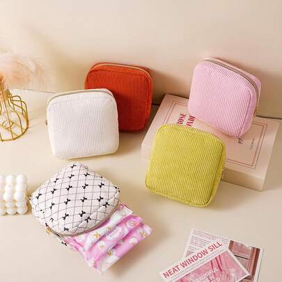 Cute Small Denim Zipper Cosmetic Bag, Sanitary Pad Storage Pouch, Women Travel Makeup Bag, Can Be Used As Wallet, Key Pouch, Coin Purse, Card Case, Cable Organizer