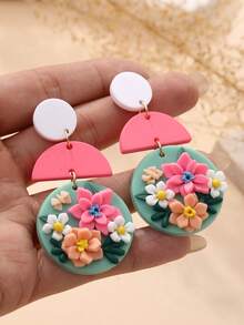 1 Paio di orecchini fatti a mano in argilla morbida con motivo floreale 3D colorato e naturalistico, alla moda e unici, adatti per feste, uso quotidiano e come regalo - Multicolore - Visualizzare 8