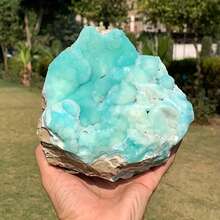 1件天然绿松石和蓝色文石矿物标本 - 天然矿物晶簇，带有绿松石和棕色节理，以及菱锌矿、葡萄状晶体和石英晶体。是圣诞节或节假日的绝佳礼物。 - 彩色 - 查看 12