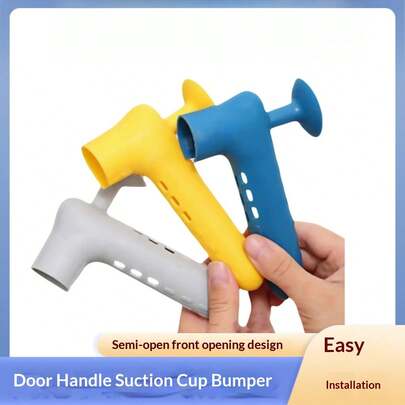 3 Packs Silicone Door Handle Protectors - L-Shaped Soft Elastic Covers In Blue, Gray, Yellow For Child Safety & Scratch-Free Wall Protection