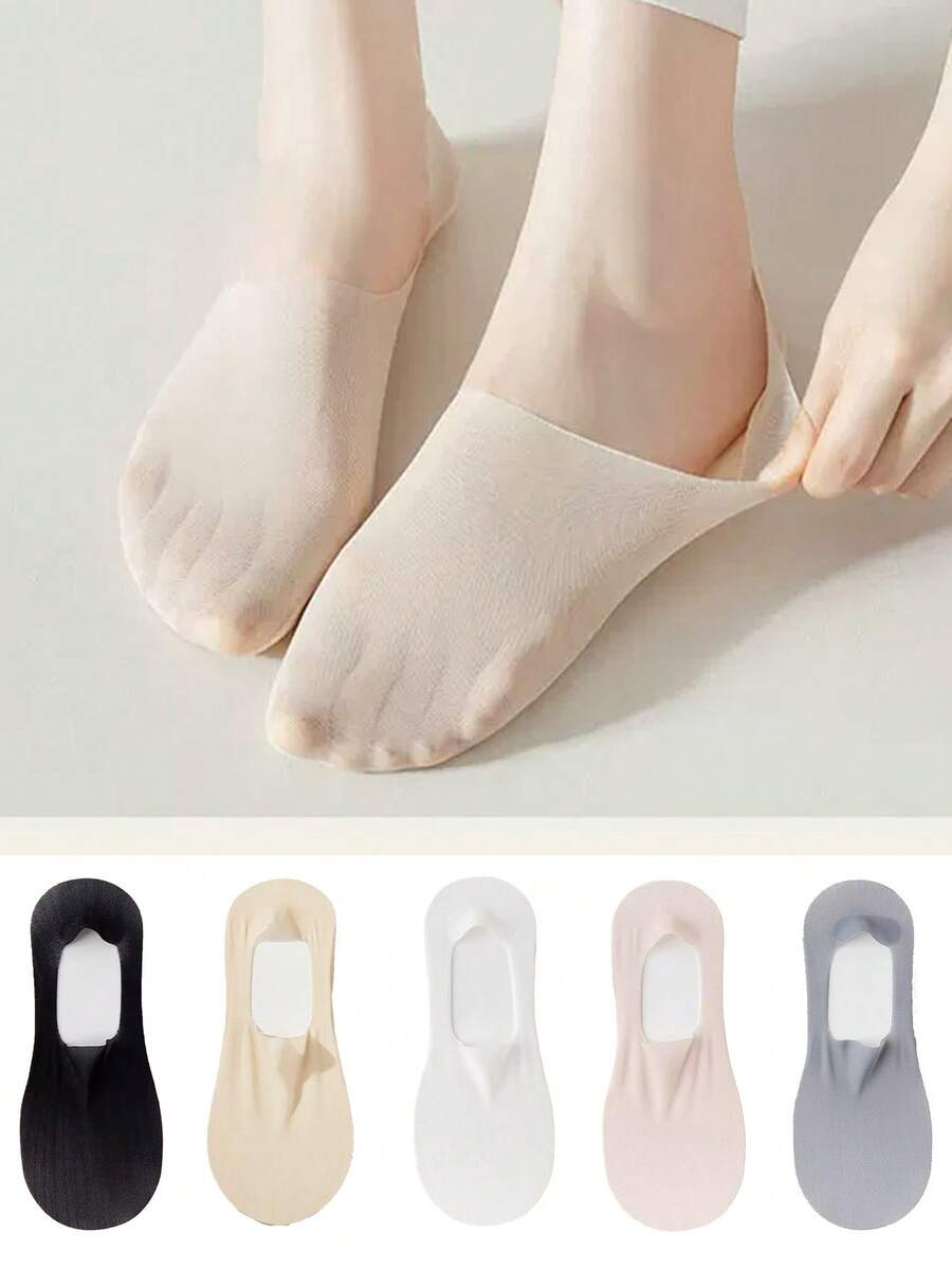 1PC Women's Ice Silk Boat Socks Summer Thin Cotton Sole Invisible No-Show Anti-Slip Heel Grip Socks - Multicolor - View 1