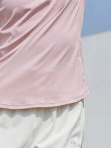 CAMEL CROWN 女士户外速干长款T恤，夏季轻薄透气吸湿排汗凉爽防晒圆领T恤 - 山茶粉 - 查看 3