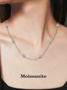 1pc 925 Silver 1.8ct Moissanite Necklace, 4.0mm Round Moissanite Layered Necklace, Suitable For Party, Vacation, Christmas, Halloween, Women's Jewelry Gift - Silver - View 1